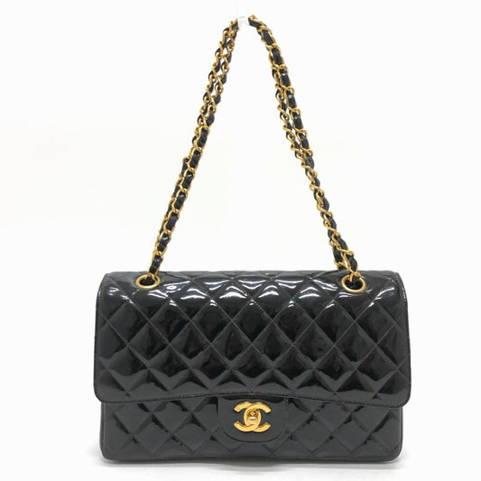 Chanel A01112 Matelasse Double Chain W Flap Shawl Shoulder Bag Black GoldHardware
