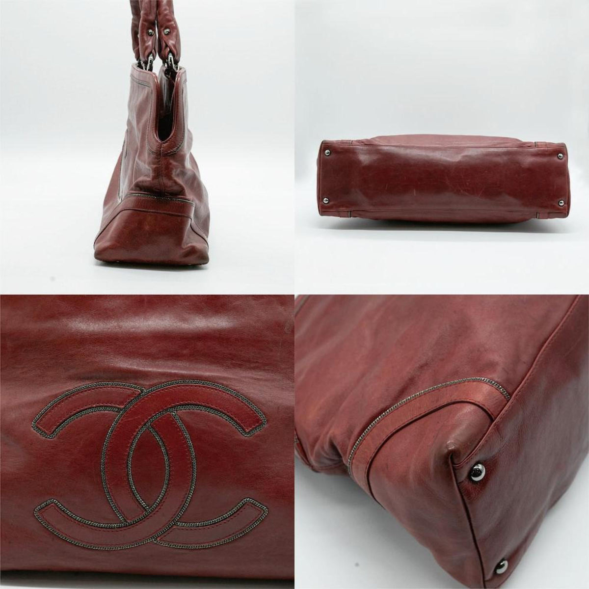 CHANEL Handbag Coco Mark Leather Red Silver P13004 PD5