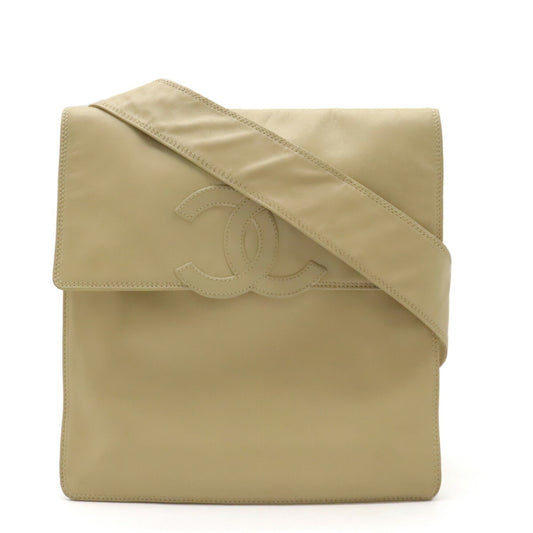 CHANEL Coco Mark Shoulder Bag Leather Light Beige