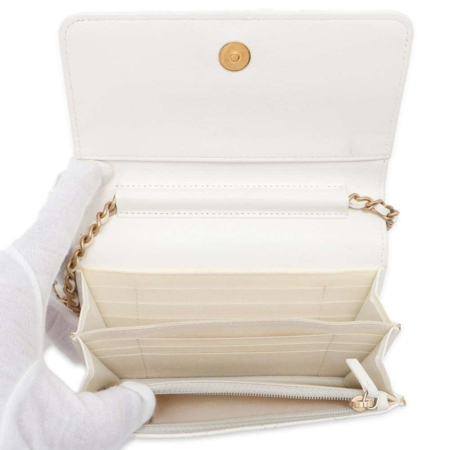 Chanel Chain Wallet Matelasse Frill Coco Mark Lambskin CHANEL White