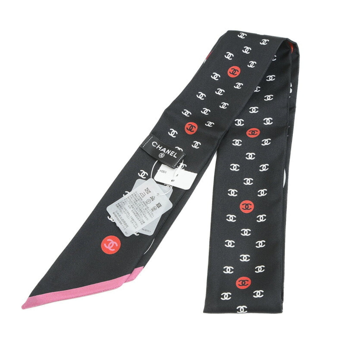 Chanel Headband Scarf Black Pink 100% Silk
