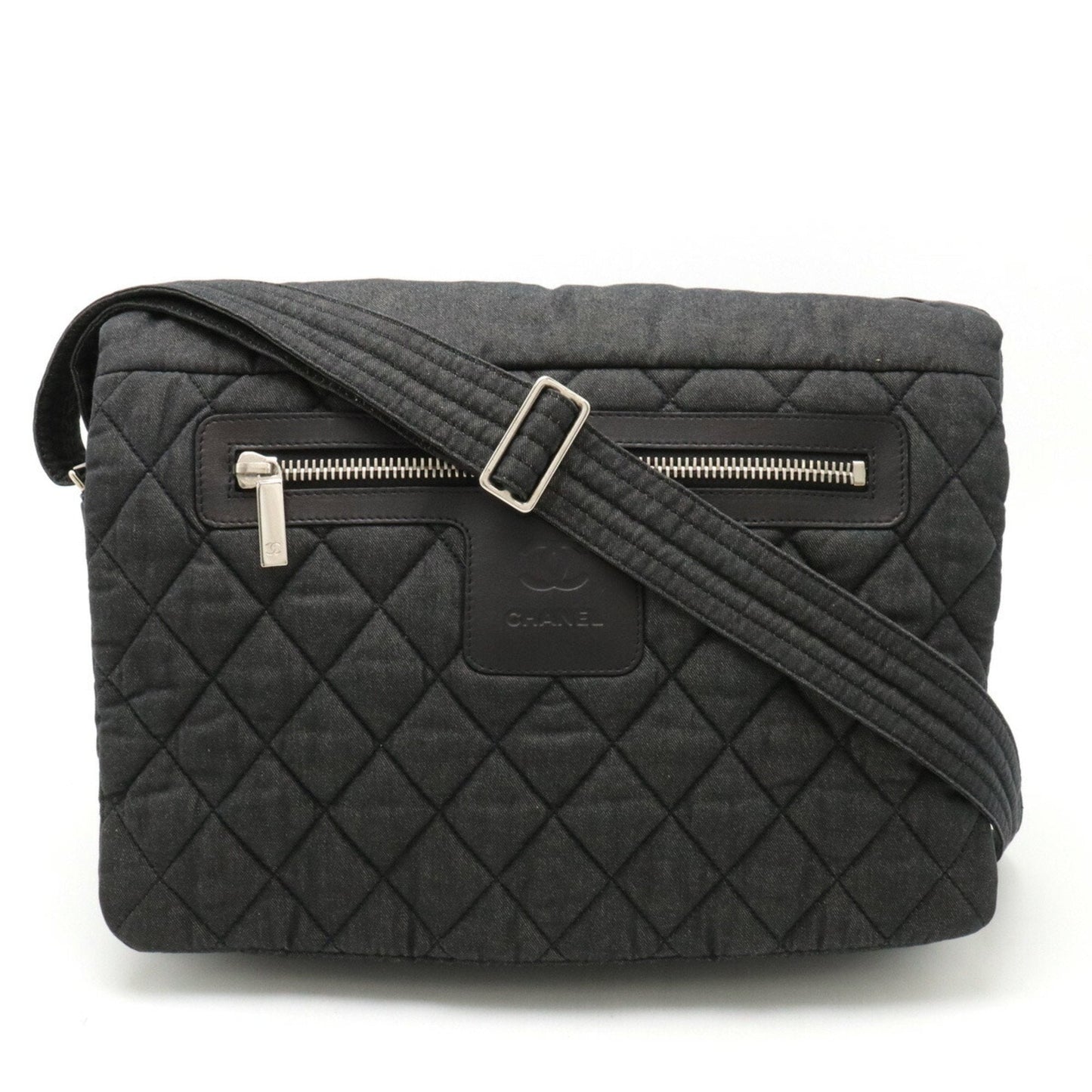 CHANEL Coco Cocoon Quilted Mark Shoulder Bag Denim Canvas Dark Gray 8617