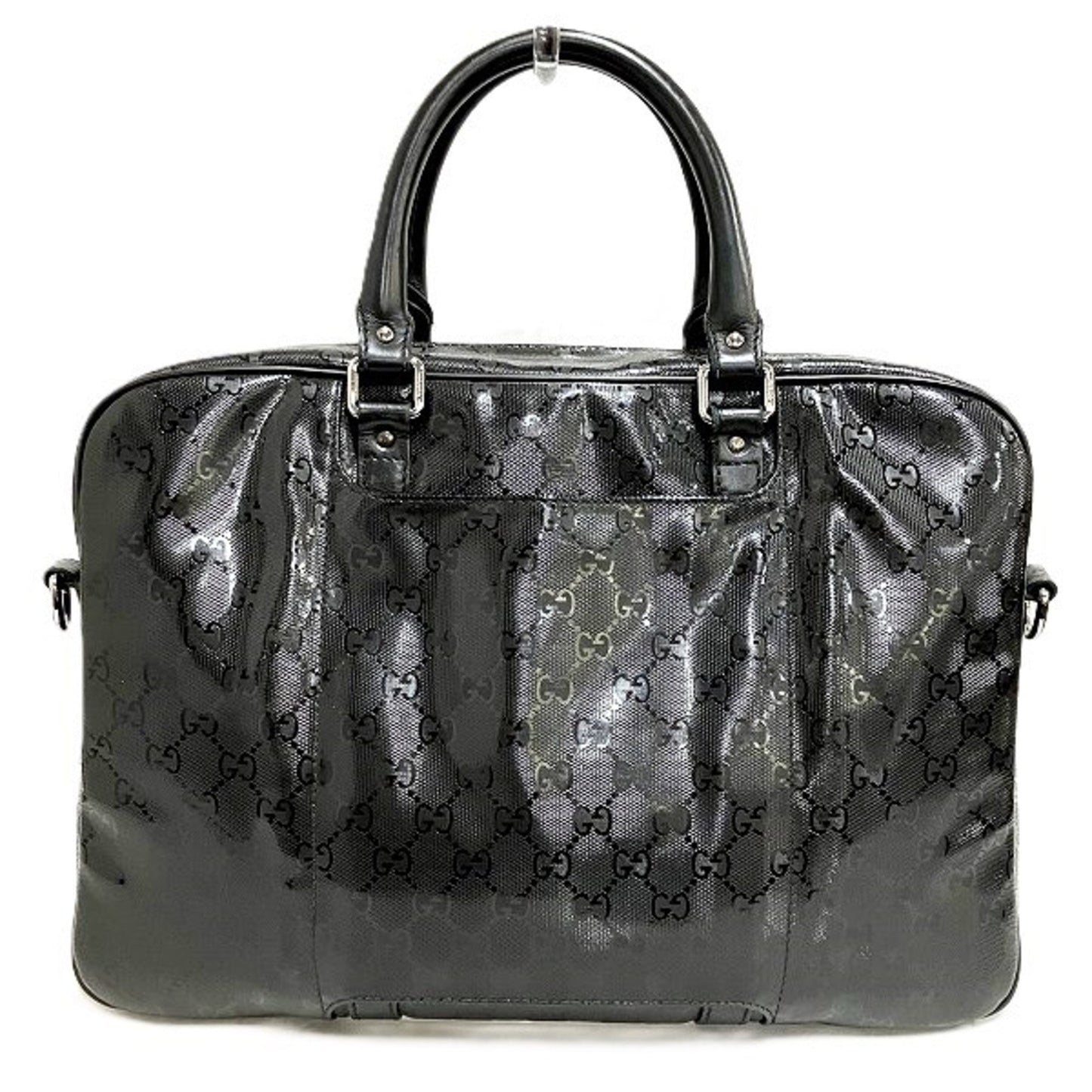 Gucci Gg Imprimé Black Pvc Leather Boston Bag