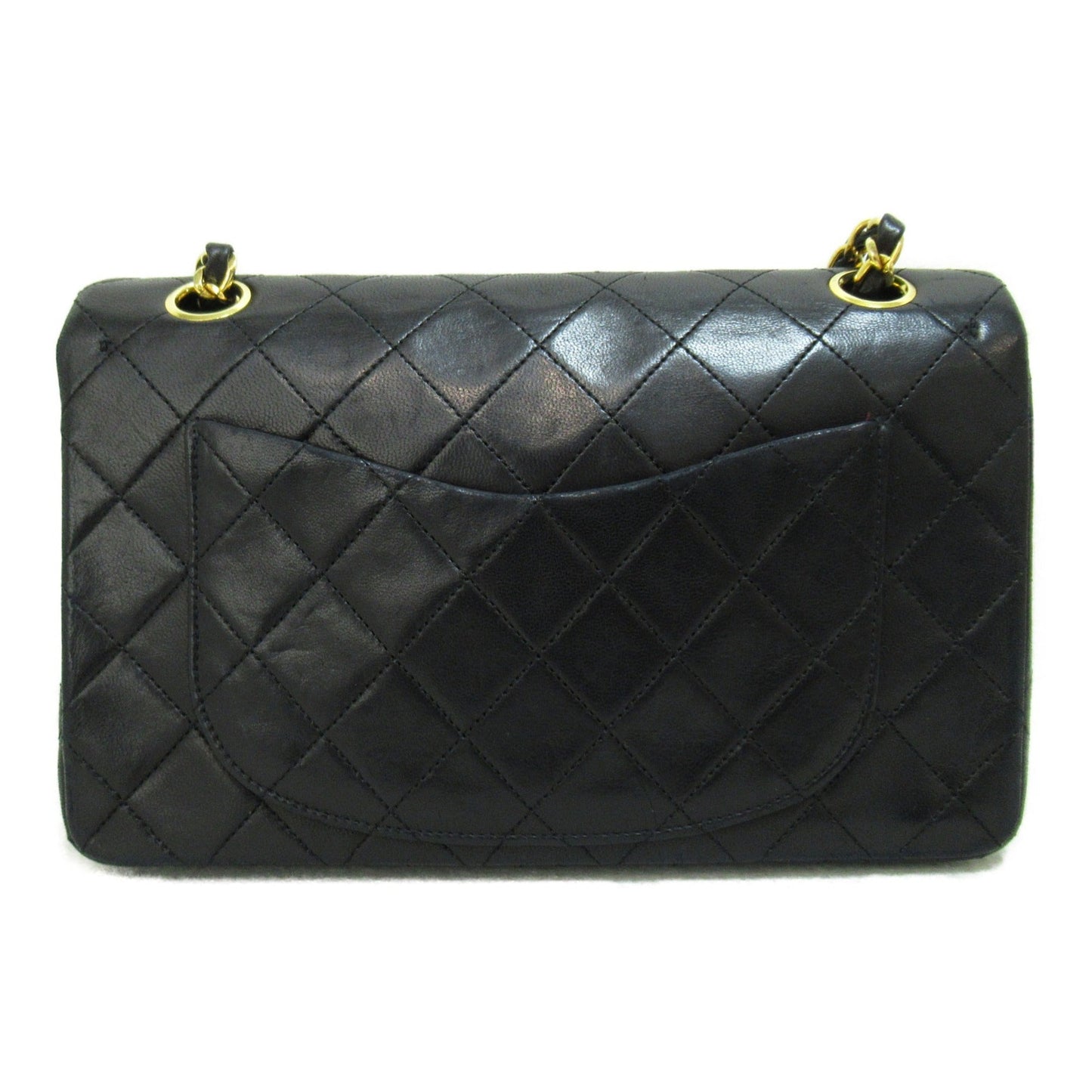 CHANEL Matelasse Double Flap ChainShoulder Bag Black Lambskin (sheep leather)