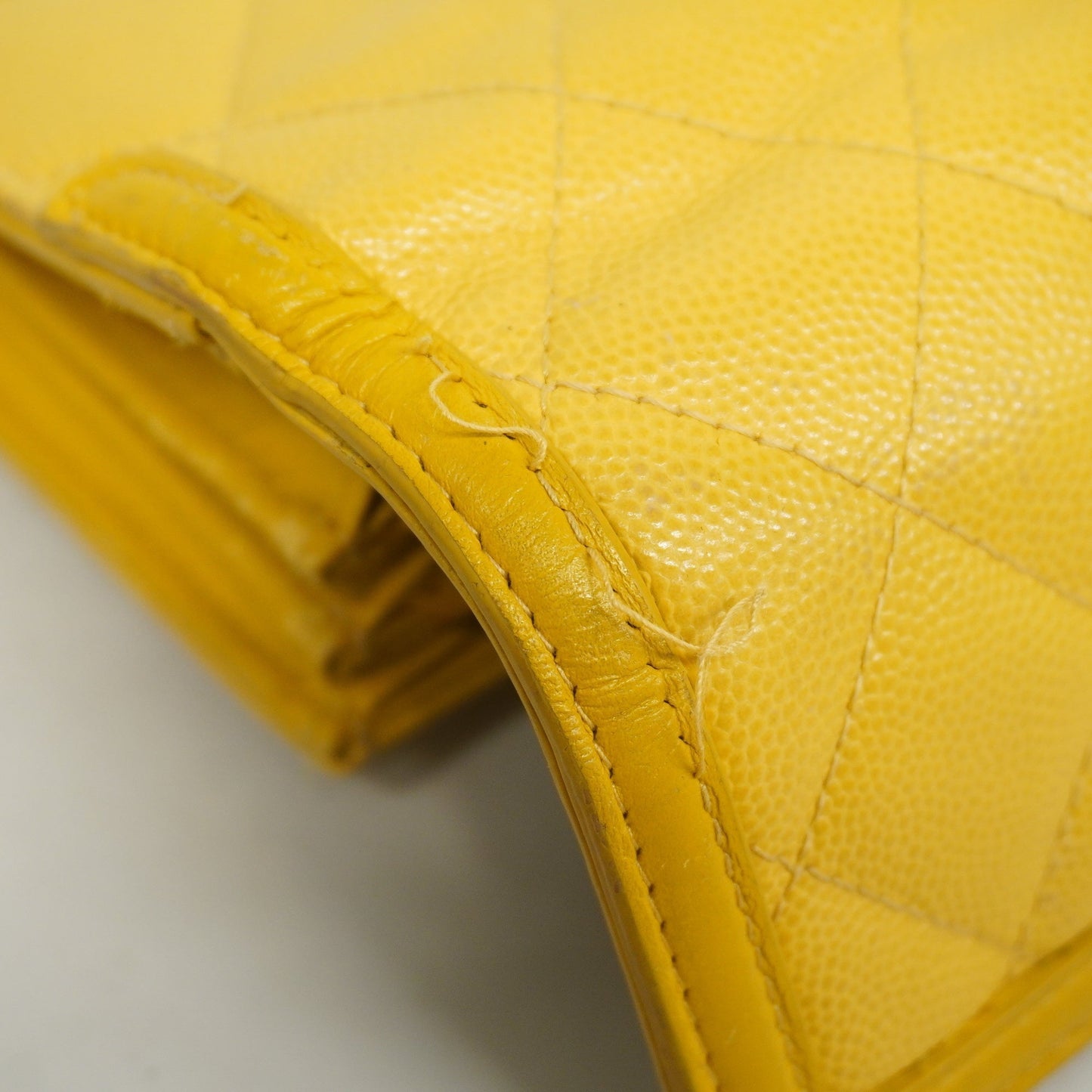 ChanelAuth  CC Filigree Gold Hardware Women's Caviar Leather Long Wallet Yellow