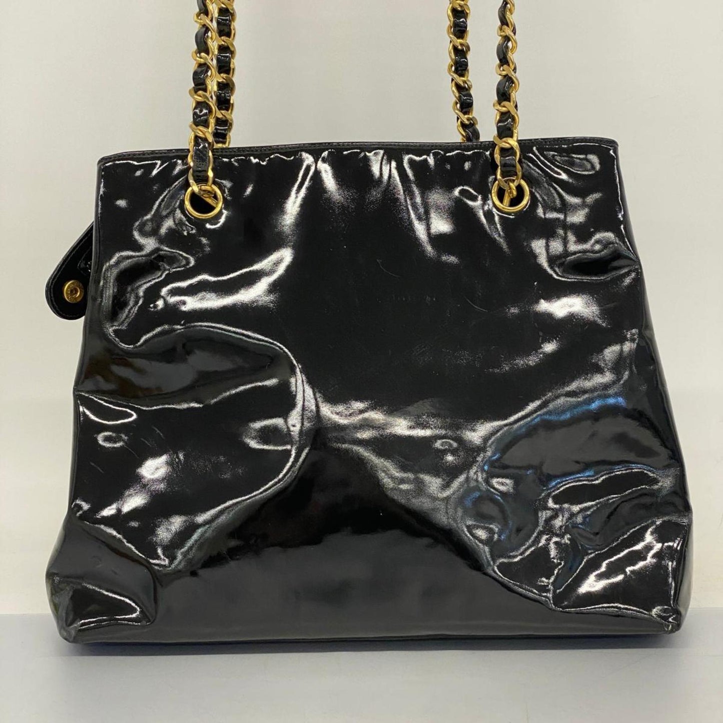 Chanel Shoulder Bag Chain Patent Leather Black Women's