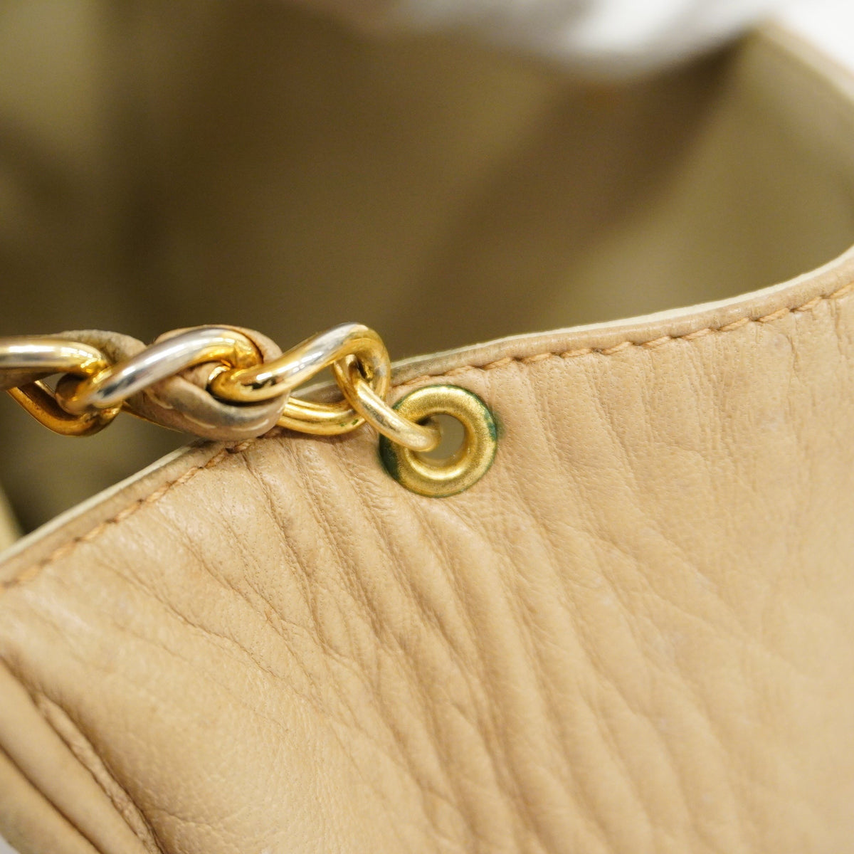 ChanelAuth  Matelasse Single Chain Women's Leather Shoulder Bag Beige