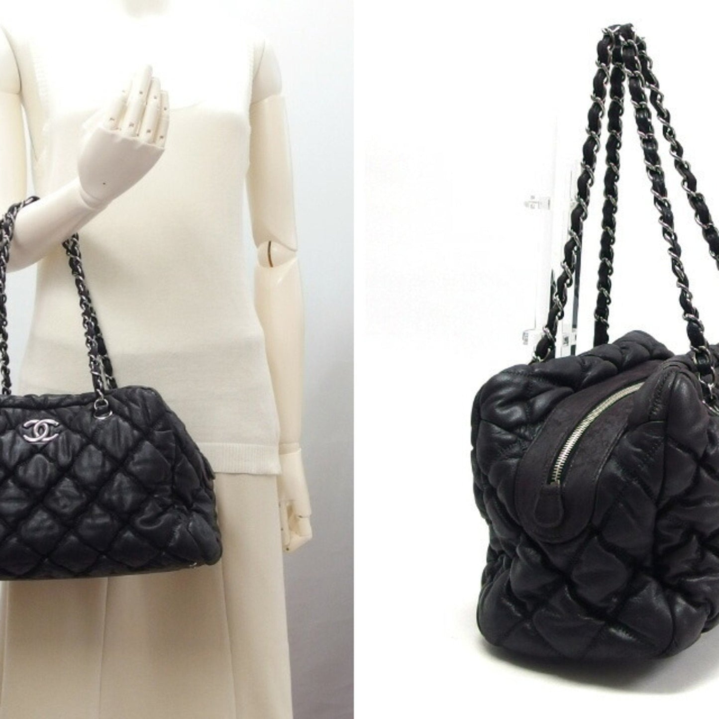 Chanel Matelasse Bubble Quilt Chain Shoulder Bag Coco Mark Black