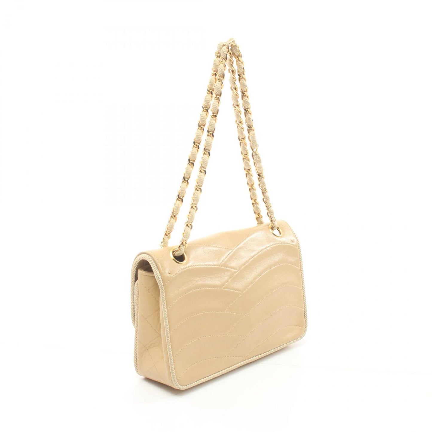CHANEL Coco Mark Shoulder Bag, Lambskin, Women's, Beige