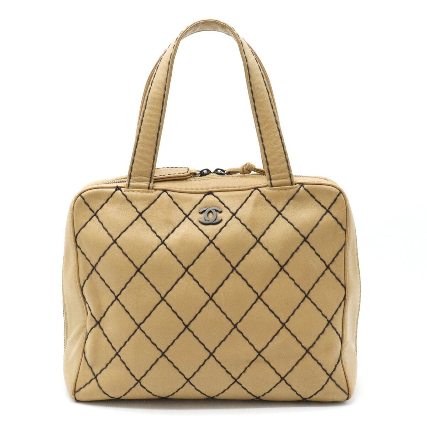 Chanel Wild Stitch Coco Mark Tote Bag HandBag Leather Beige A14693