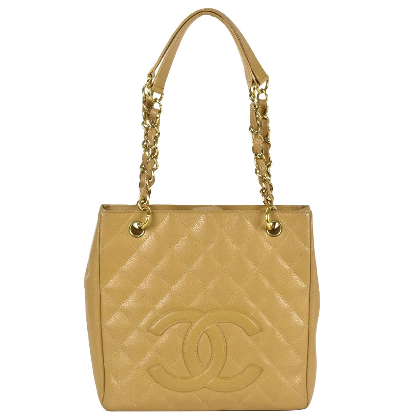 CHANEL Matelasse Coco Mark PST Chain Tote Bag Caviar Skin Beige