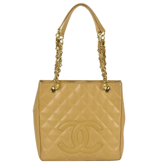 CHANEL Matelasse Coco Mark PST Chain Tote Bag Caviar Skin Beige