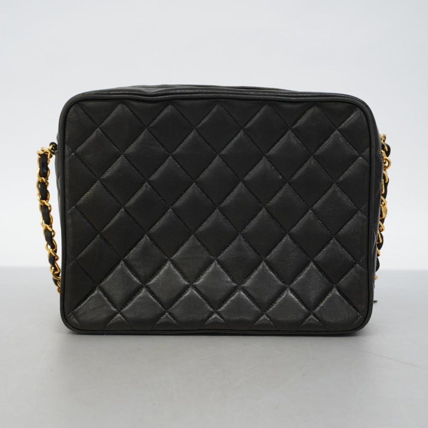 Chanel Shoulder Bag with Matelasse Chain Lambskin Black Women's