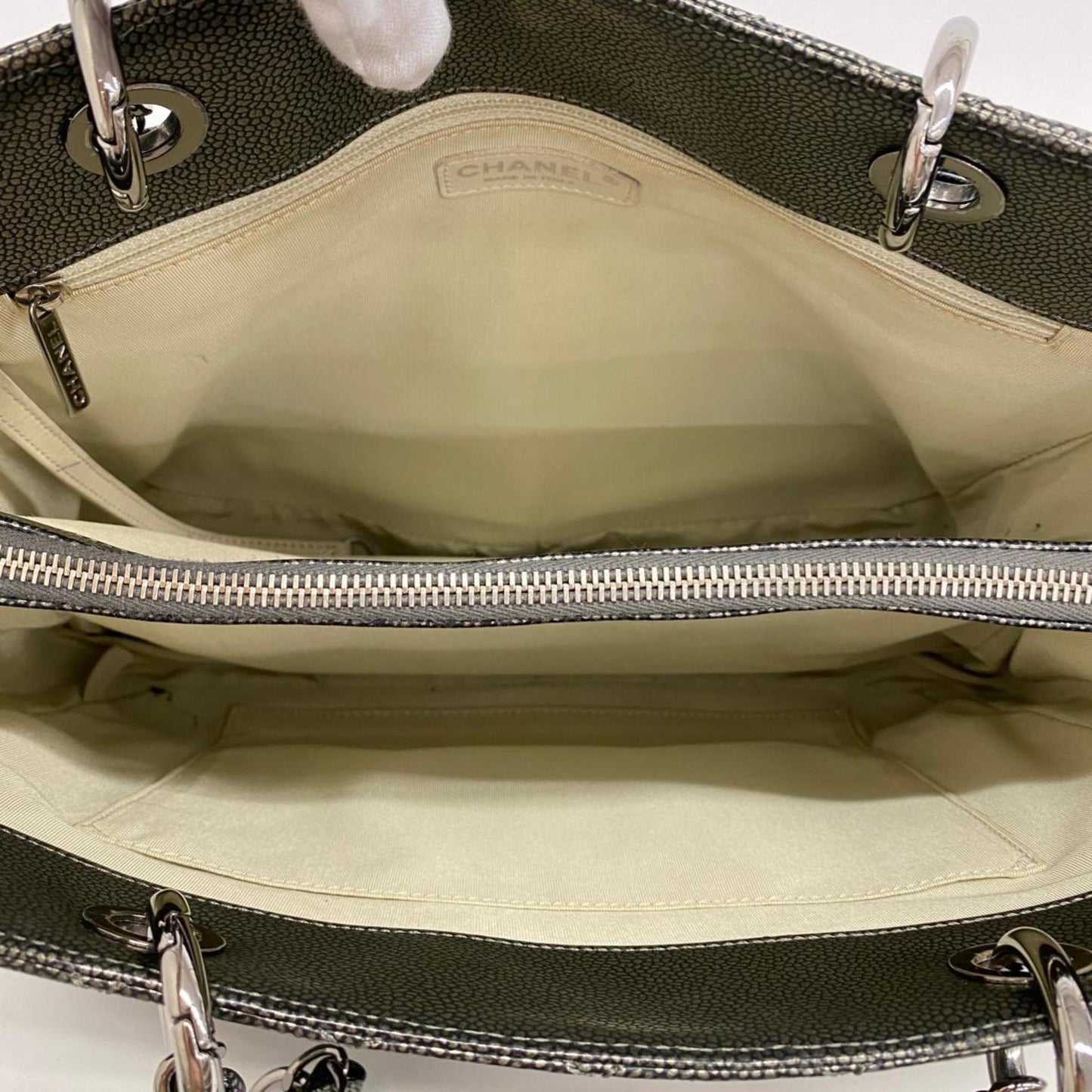 Chanel Shoulder Bag Matelasse Chain Caviar Skin Metallic Grey Women's