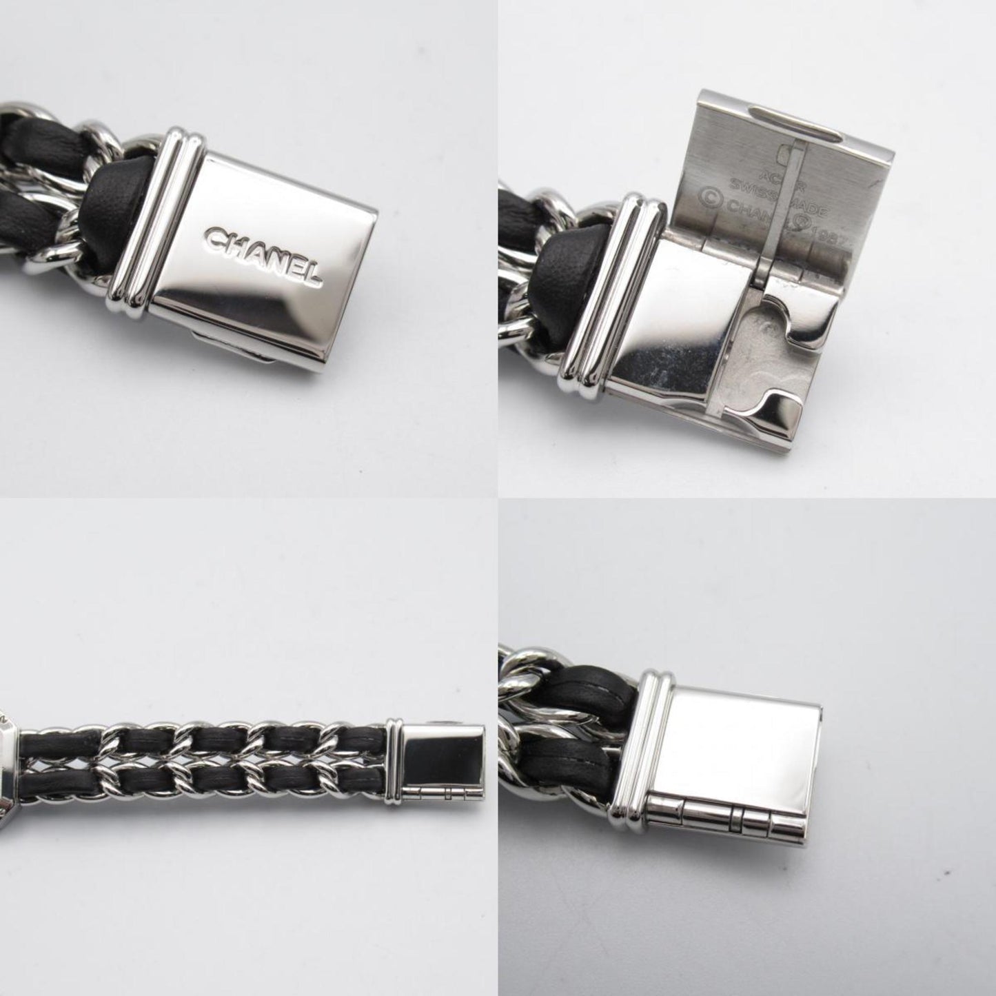 CHANEL Premiere L Watch Stainless Steel Leather Strap Women's Black H0451