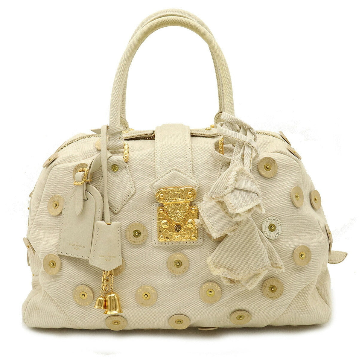 LOUIS VUITTON Polkadots Panama Bowlie Handbag Boston Bag Canvas Ivory M95409