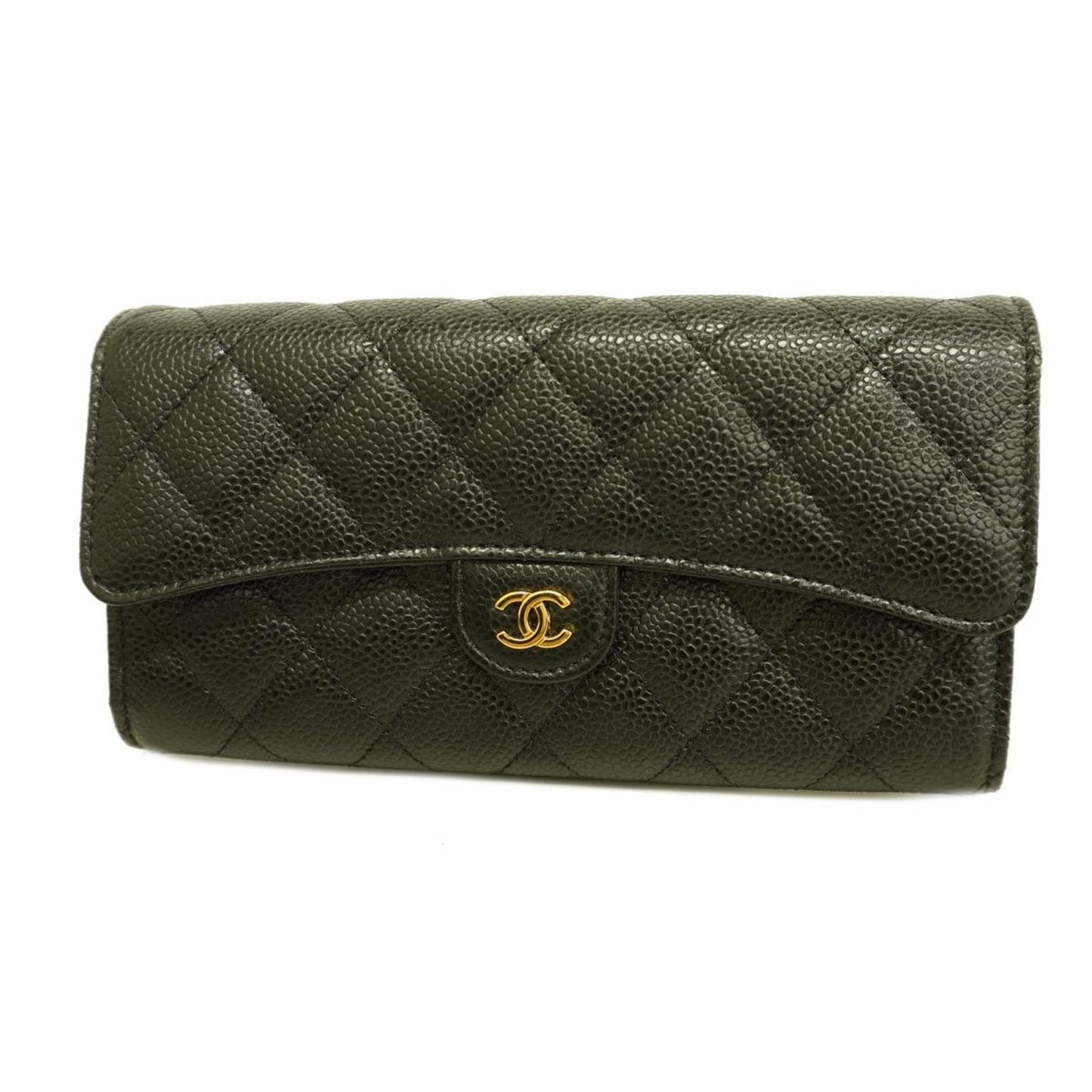 Chanel Long Wallet Matelasse Caviar Skin Black Women's