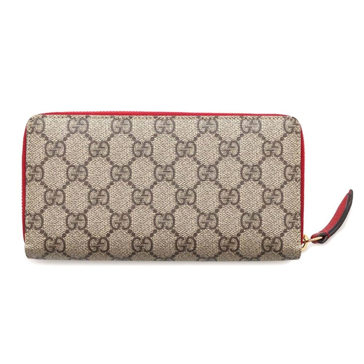Gucci Beige Red Color Gg Supreme Leather Long Wallet (Bi-Fold)