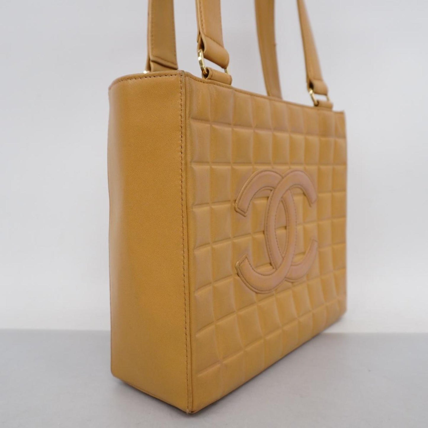 Chanel Tote Bag Chocolate Bar Lambskin Beige Women's