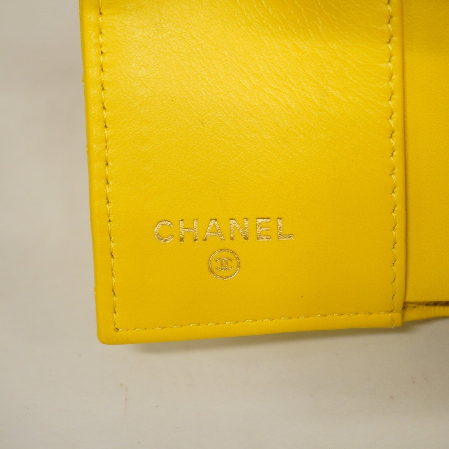 ChanelAuth  Boy  Tri-fold Wallet Boy  V Stitch Gold Hardware Women's