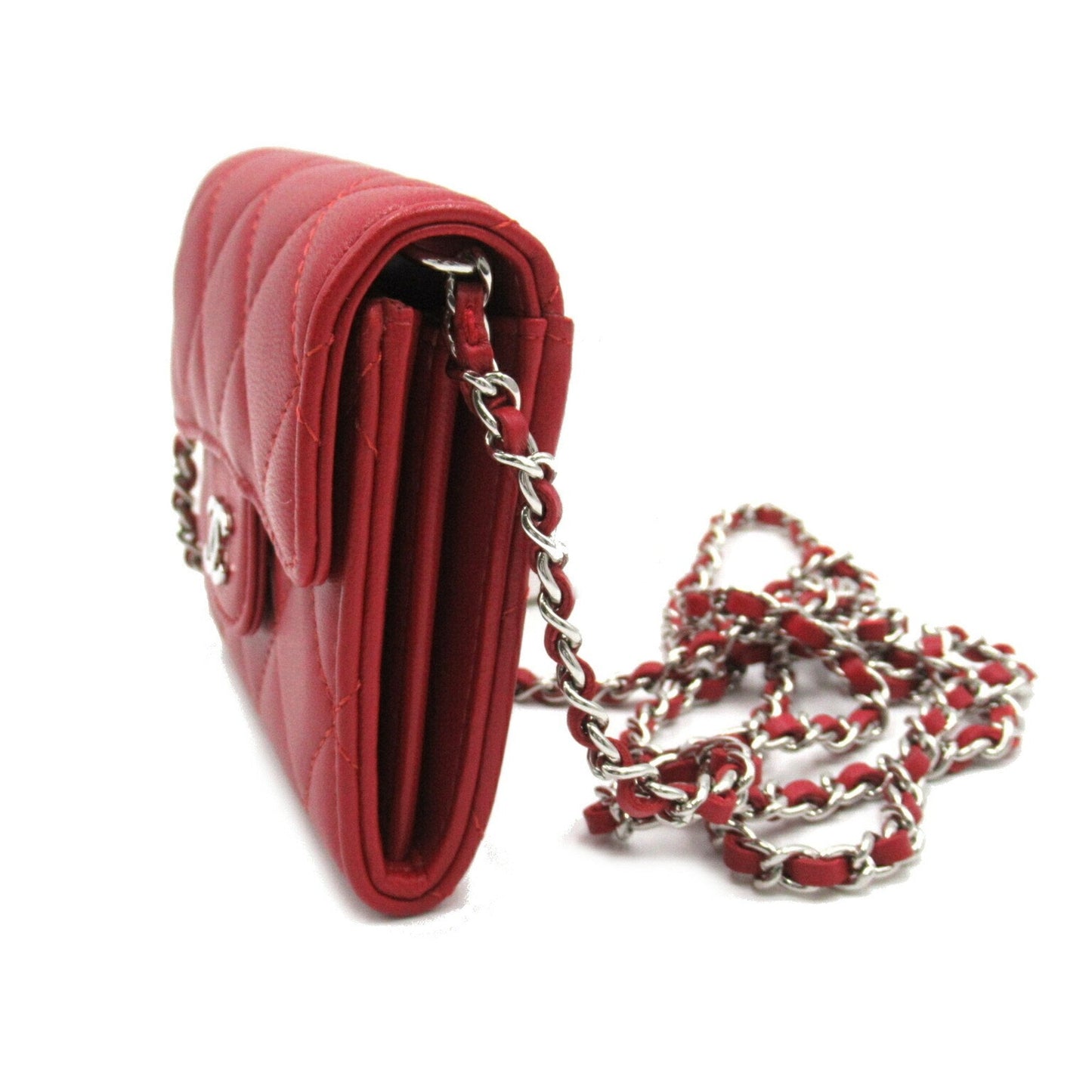 CHANEL Chain Wallet Shoulder Bag Lambskin (Sheepskin) Women's Red