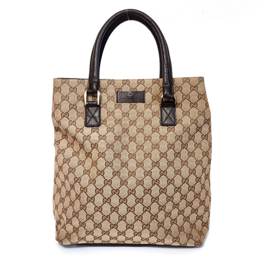 Gucci Beige Brown Canvas Leather Handbag Tote Bag ()