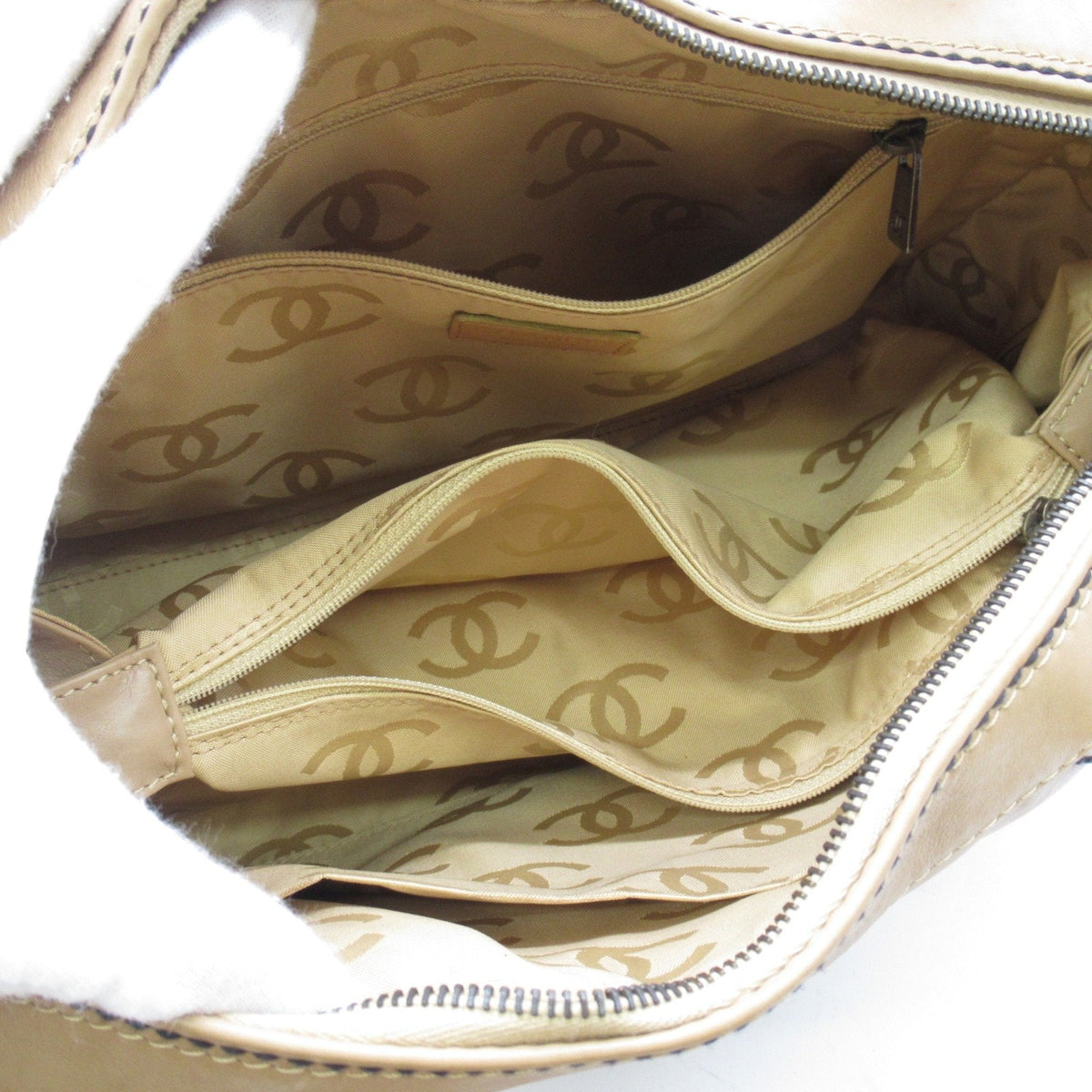 CHANEL Wild Stitch Handbag Beige leather