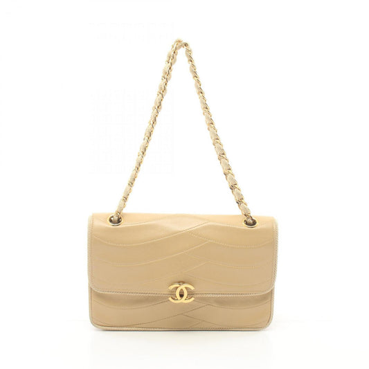 CHANEL Coco Mark Shoulder Bag, Lambskin, Women's, Beige