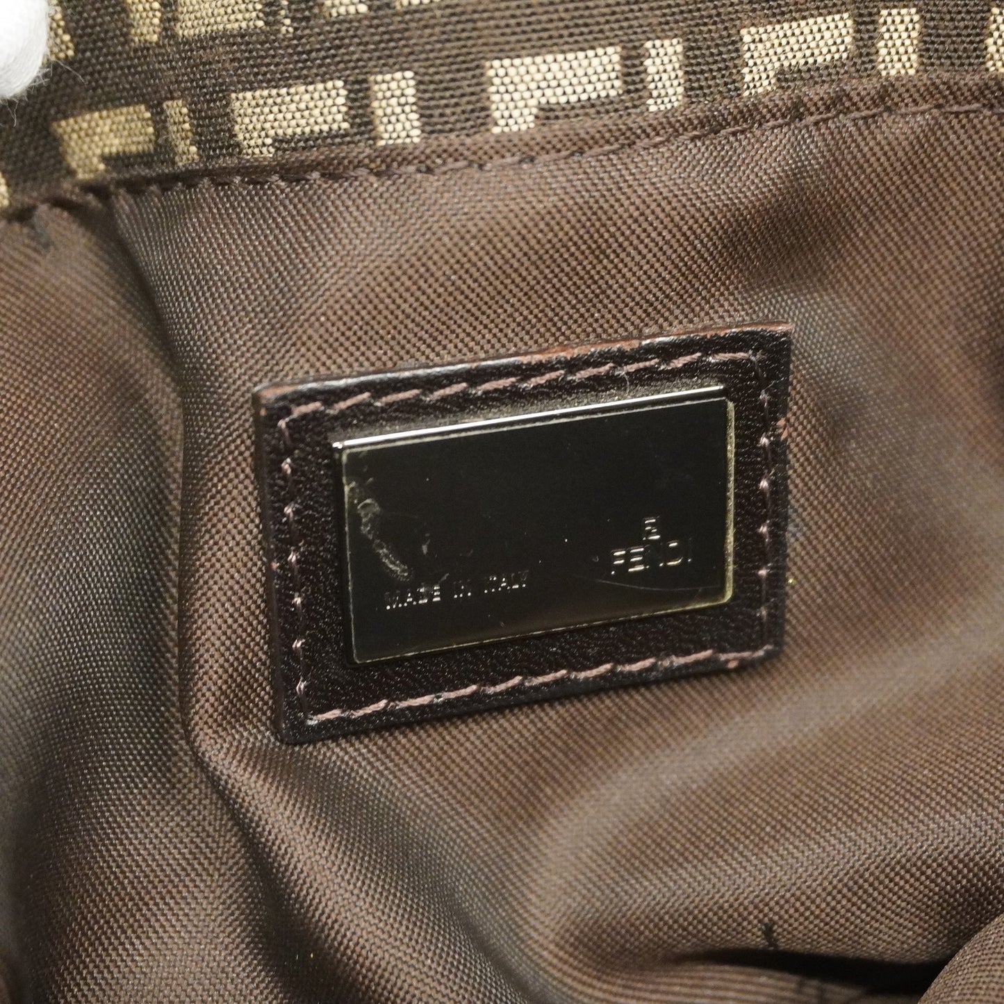 FENDIAuth  Zucchino Handbag Women's Nylon Canvas,Leather Brown