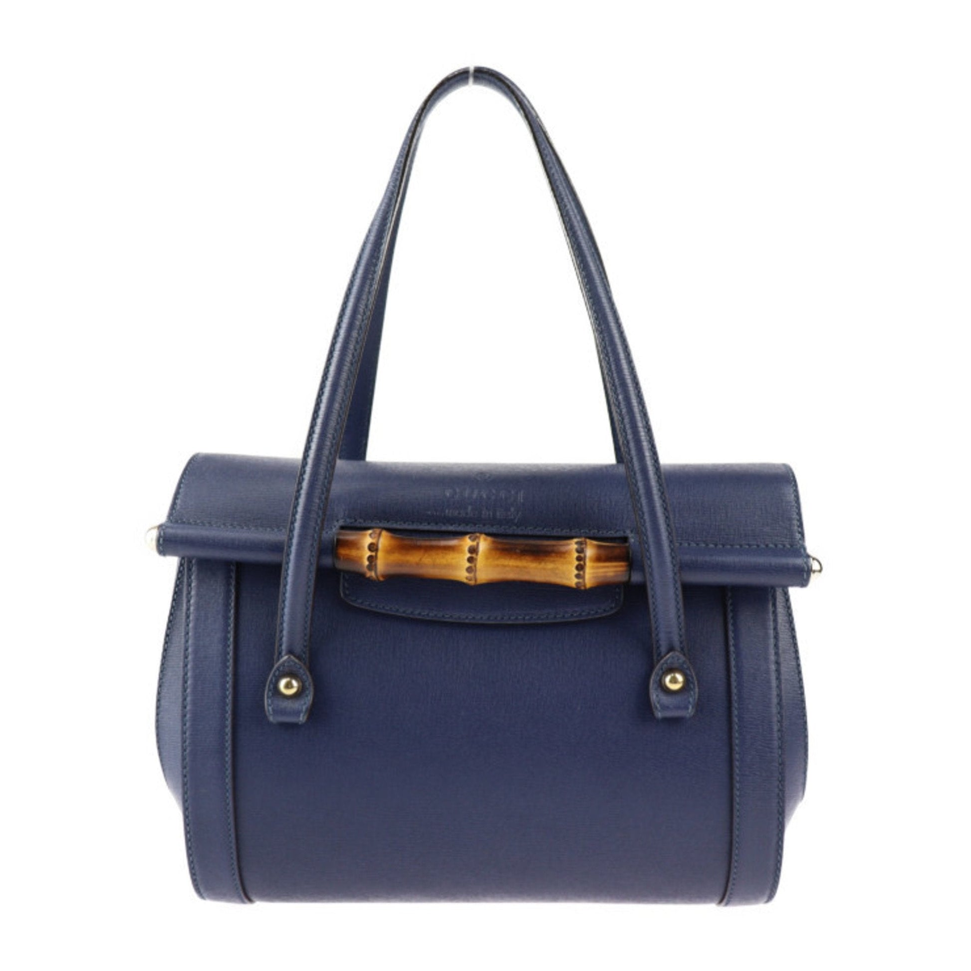 Gucci Bamboo Navy Leather Handbag Shoulder Bag Tote Bag ()
