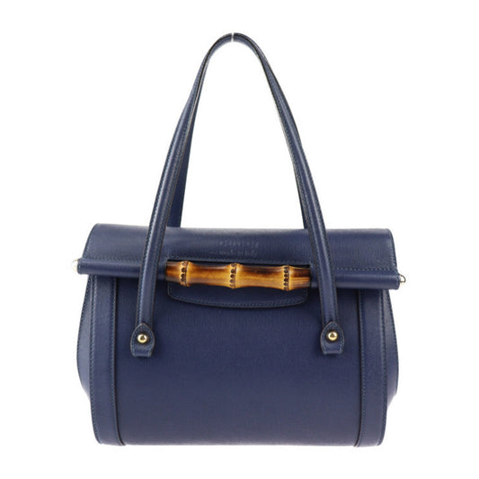 Gucci Bamboo Navy Leather Handbag Shoulder Bag Tote Bag ()