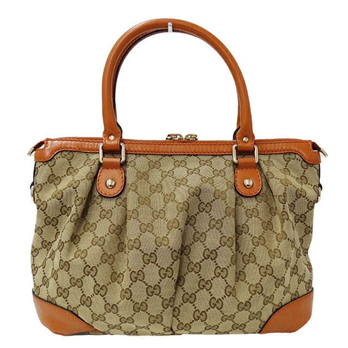 Gucci Beige Brown Orange Gg Canvas Leather Handbag Shoulder Bag