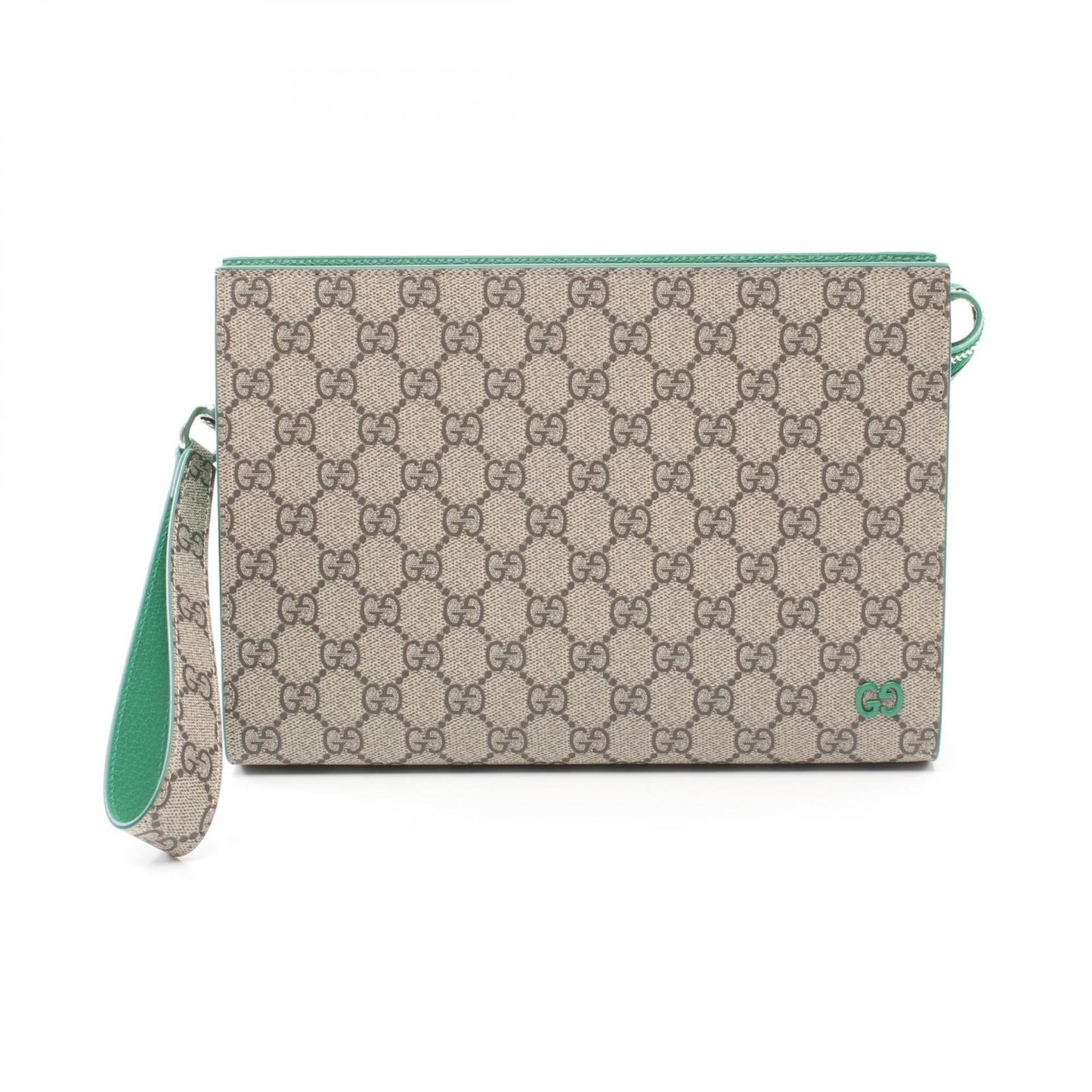 Gucci Beige Green Pvc Leather Clutch Bag