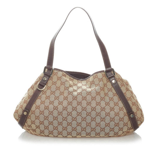 Gucci GG Canvas Handbag 130736 Beige Leather Ladies GUCCI