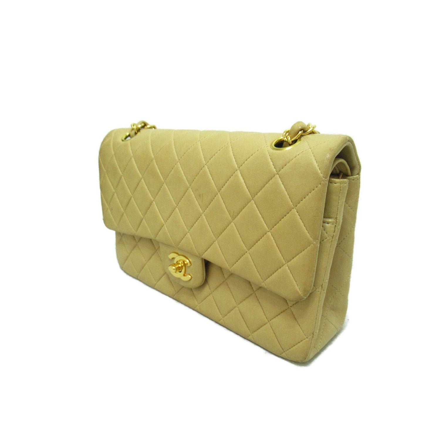 CHANEL Matelasse Double Flap ChainShoulder Bag Beige Lambskin (sheep leather)