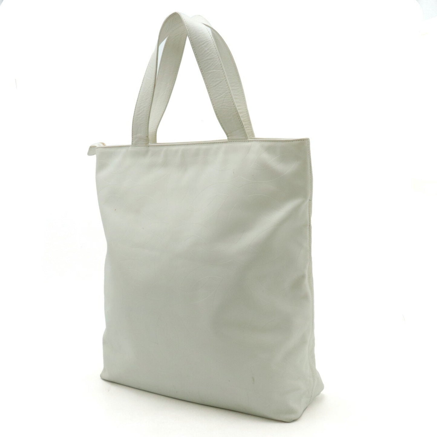 CHANEL Coco Mark Embossed Tote Bag Shoulder Leather White