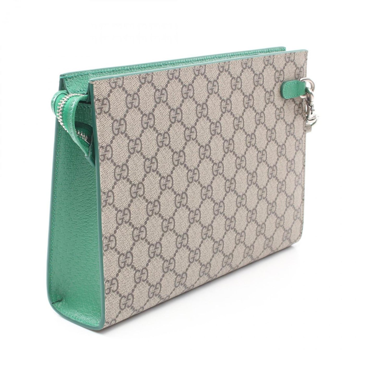 Gucci Beige Green Pvc Leather Clutch Bag