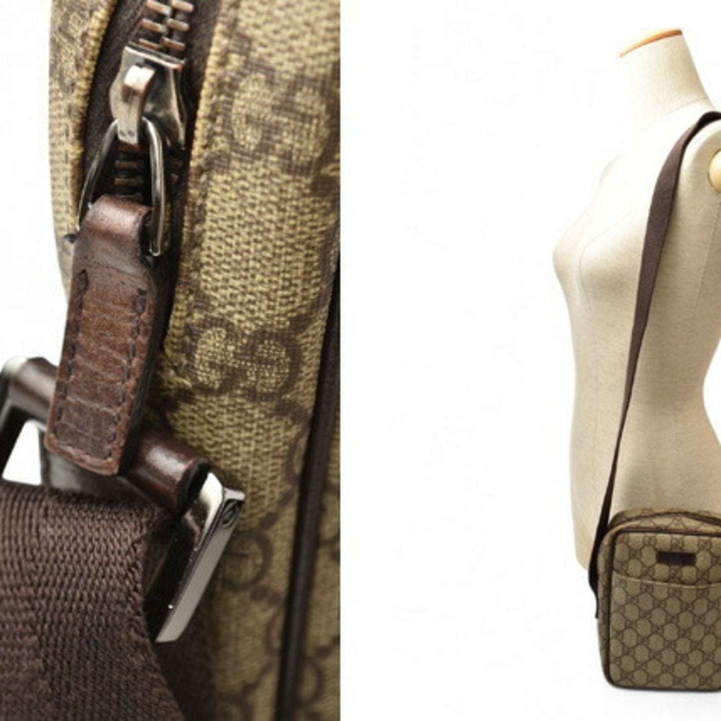 Gucci Beige Brown Coated Canvas Shoulder Bag