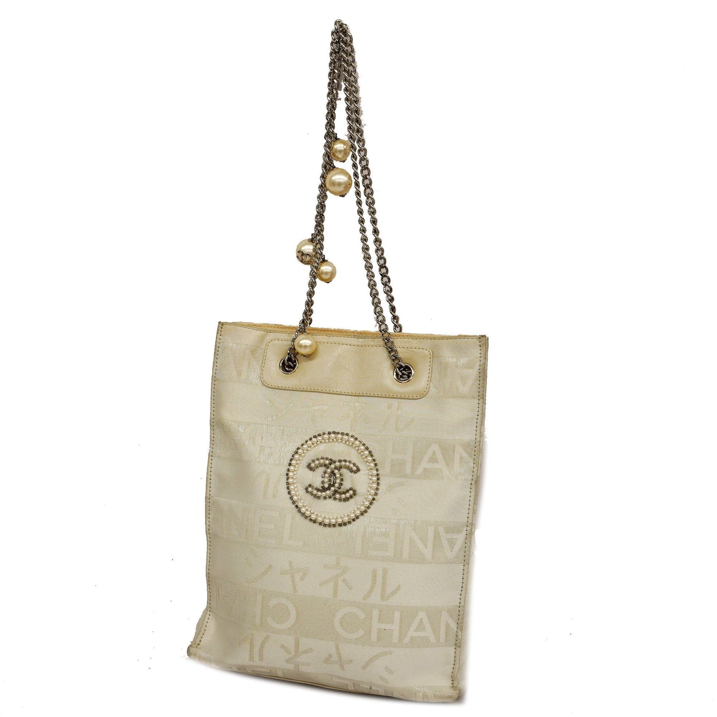 ChanelAuth  Ephemer Chain Shoulder Women's Nylon Tote Bag White