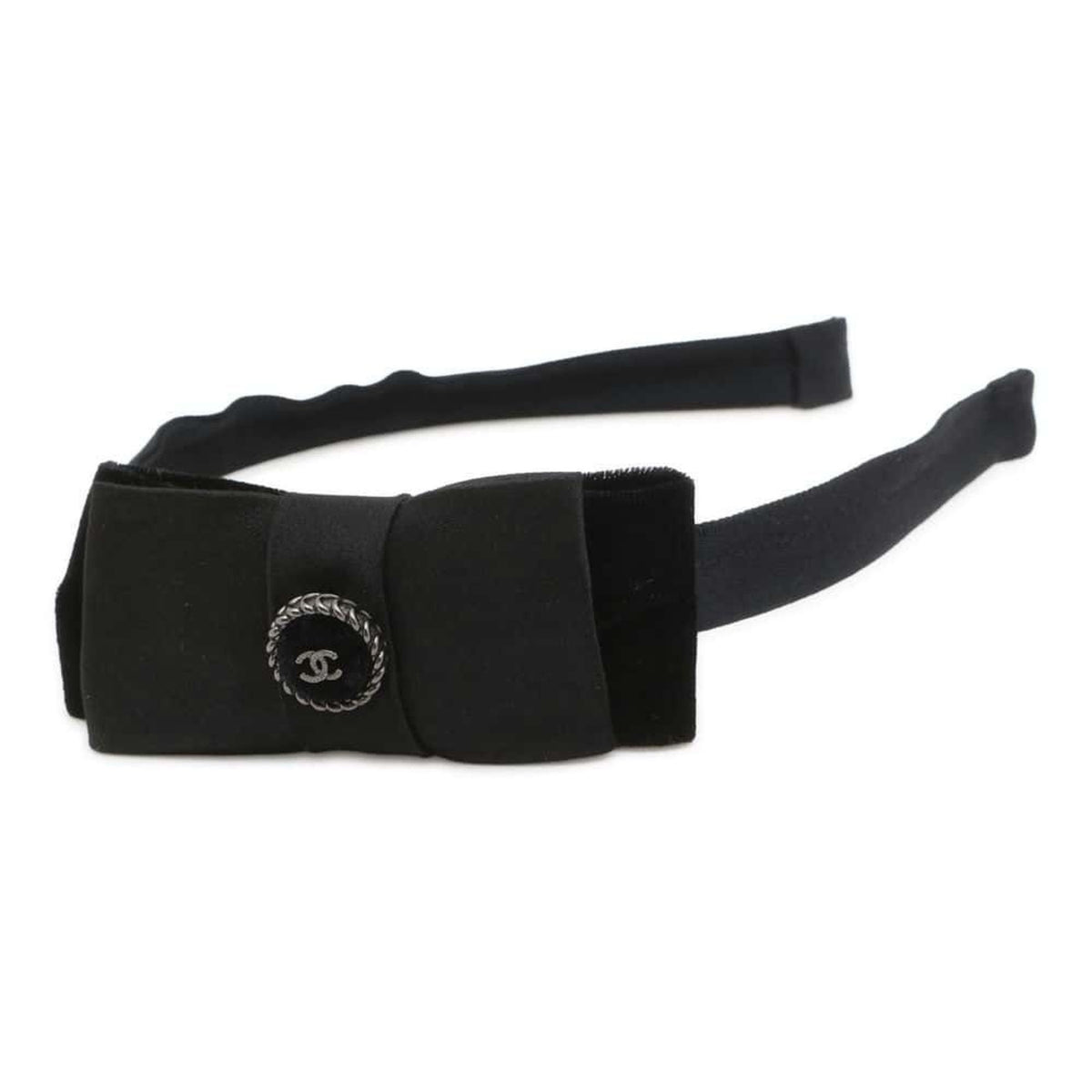 Chanel Headband Coco Mark Ribbon Satin CHANEL Hair Black