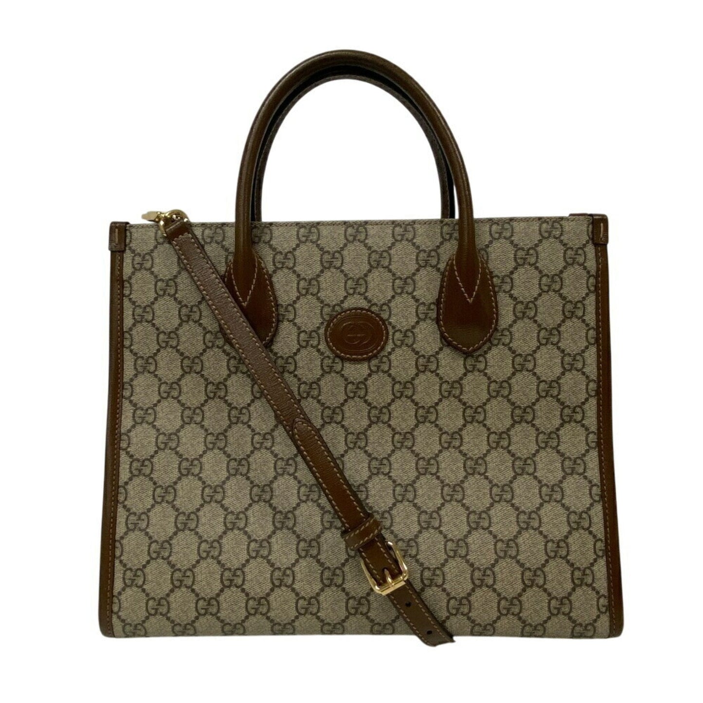Gucci Beige Brown Pvc Leather Handbag ()