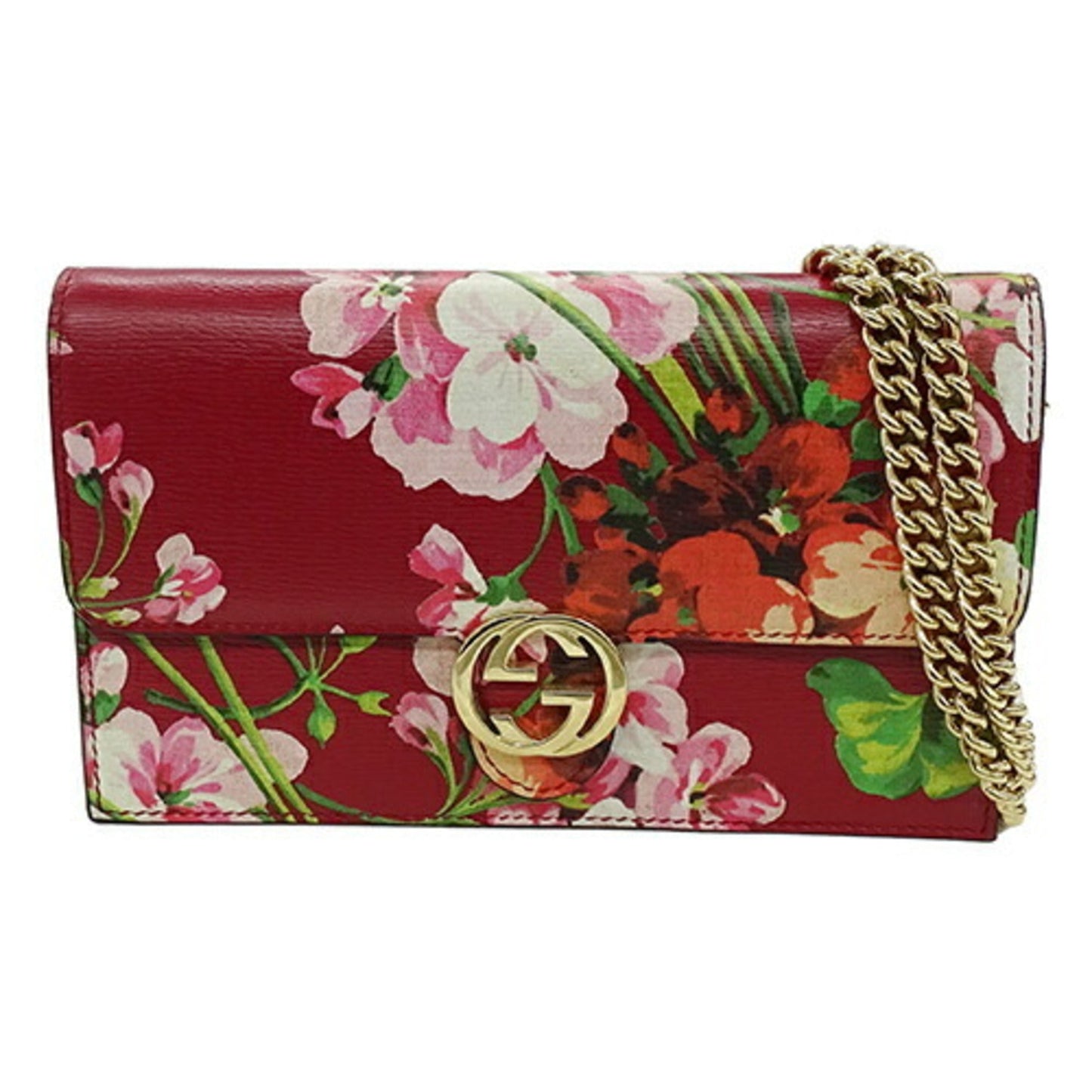 Gucci Red Color Leather Chain/Shoulder Wallet