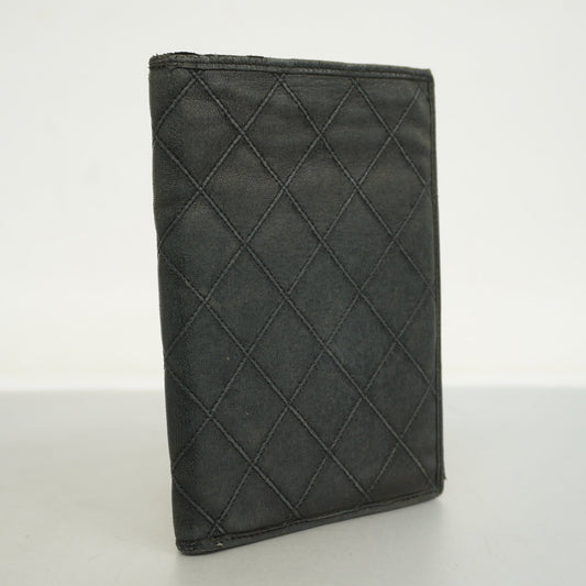 ChanelAuth  Bicolor Bi-fold Wallet Women's Lambskin Black