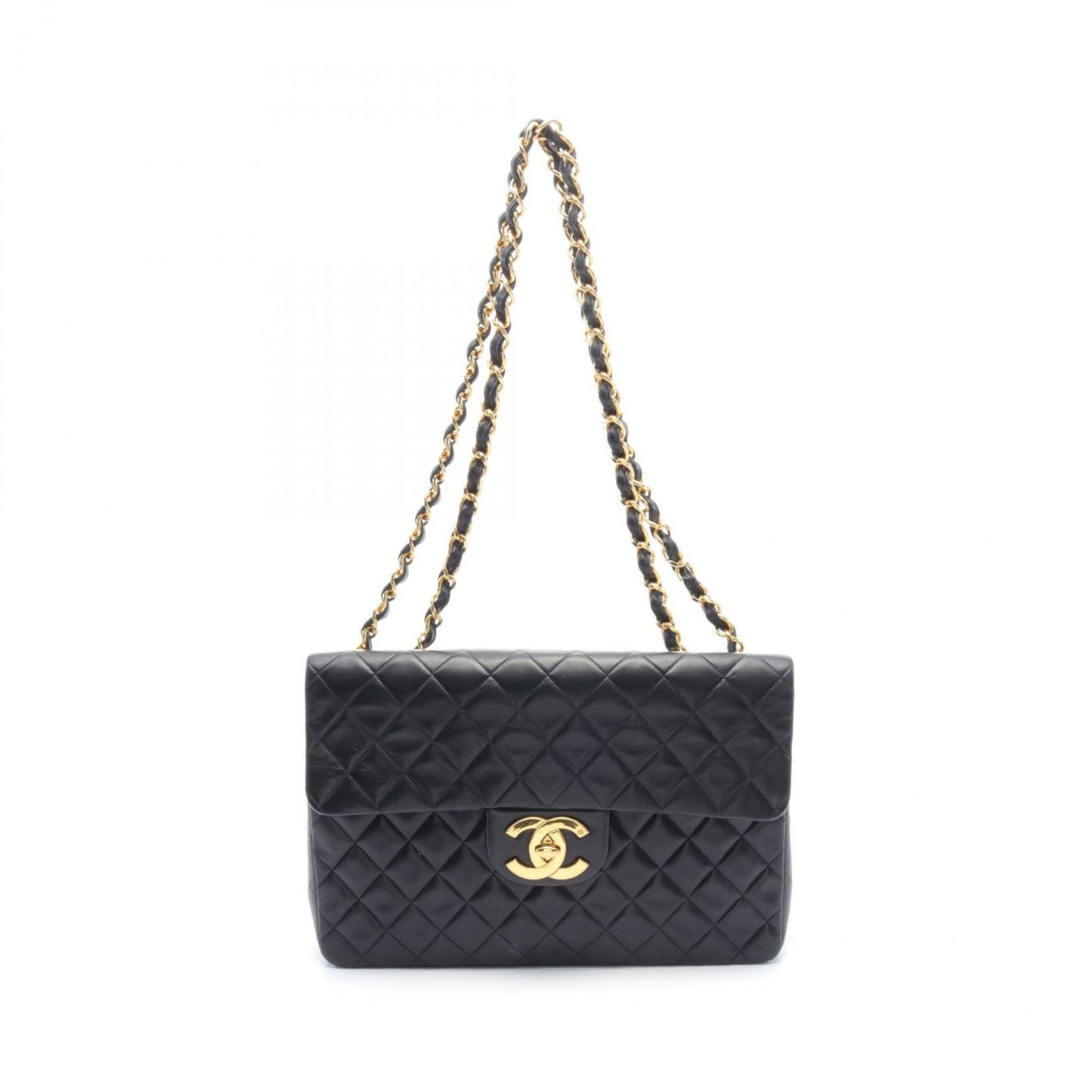 CHANEL Deca Matelasse 34 Shoulder Bag, Lambskin, Women's, Black, A01094