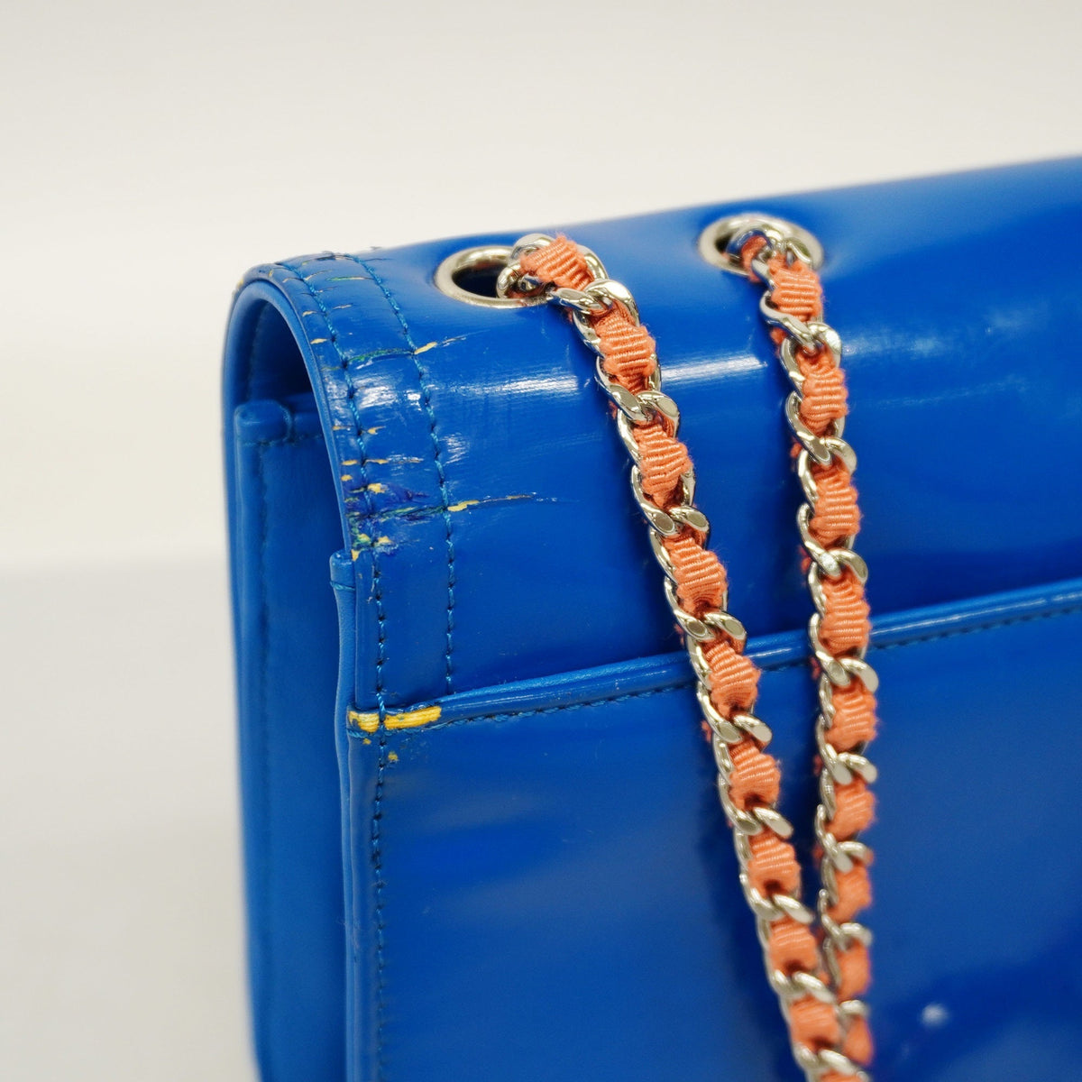 ChanelAuth  W Chain Women's Patent Leather Shoulder Bag Blue