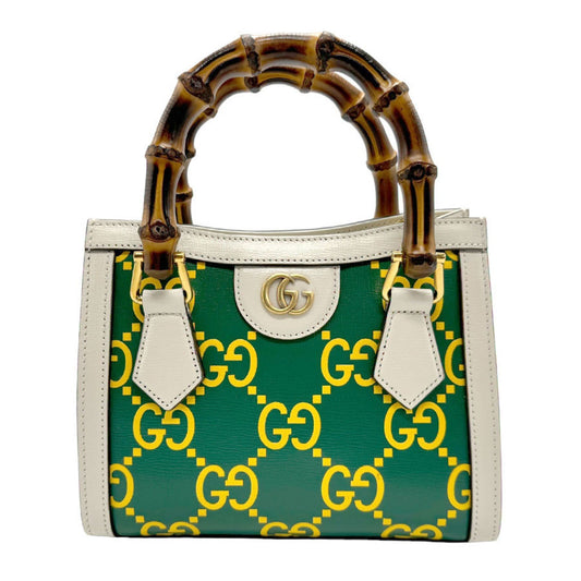 Gucci Green Ivory Yellow Leather Handbag Shoulder Bag ()