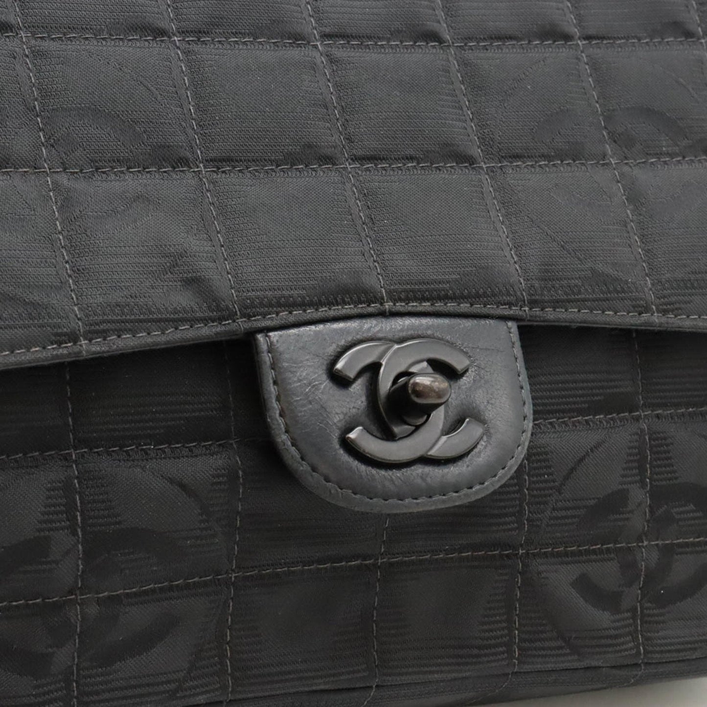 CHANEL New Travel Line Shoulder Bag Chain Nylon Jacquard Leather Black A15285