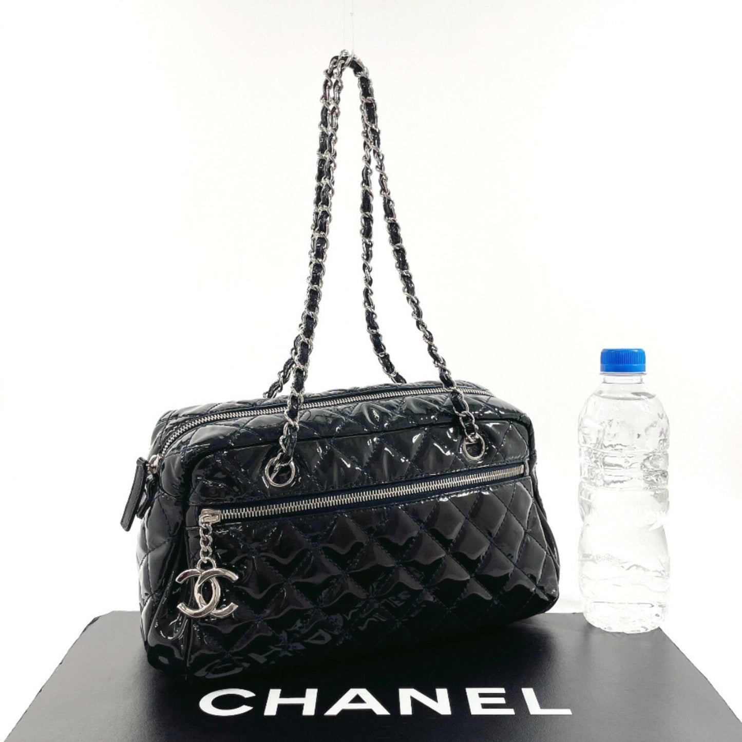 CHANEL Chanel Matelasse Chain Shoulder Handbag Patent Leather Navy Women's