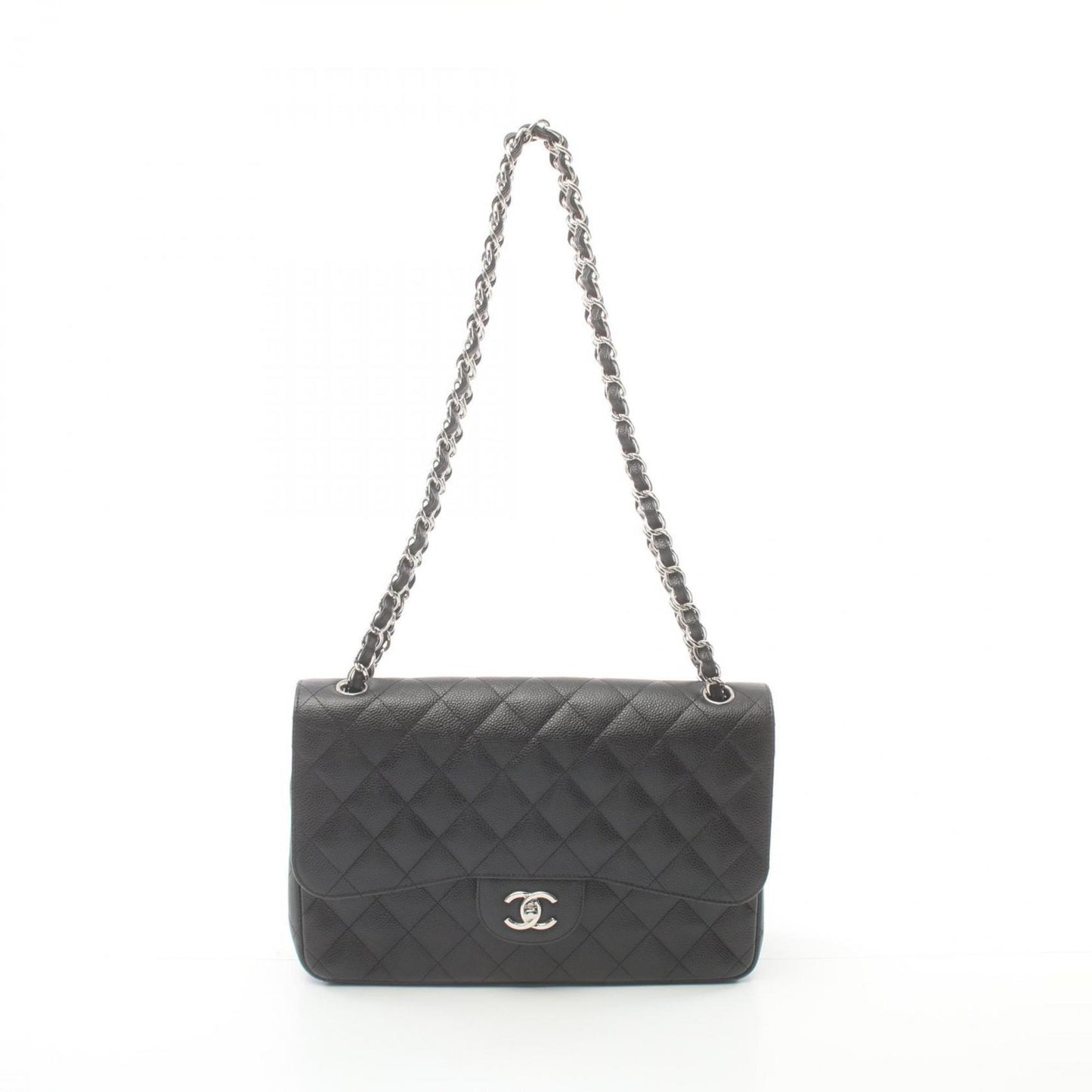 CHANEL Deca Matelasse 30 Classic Large W-Flap Shoulder Bag Caviar Skin Women's Black A58600