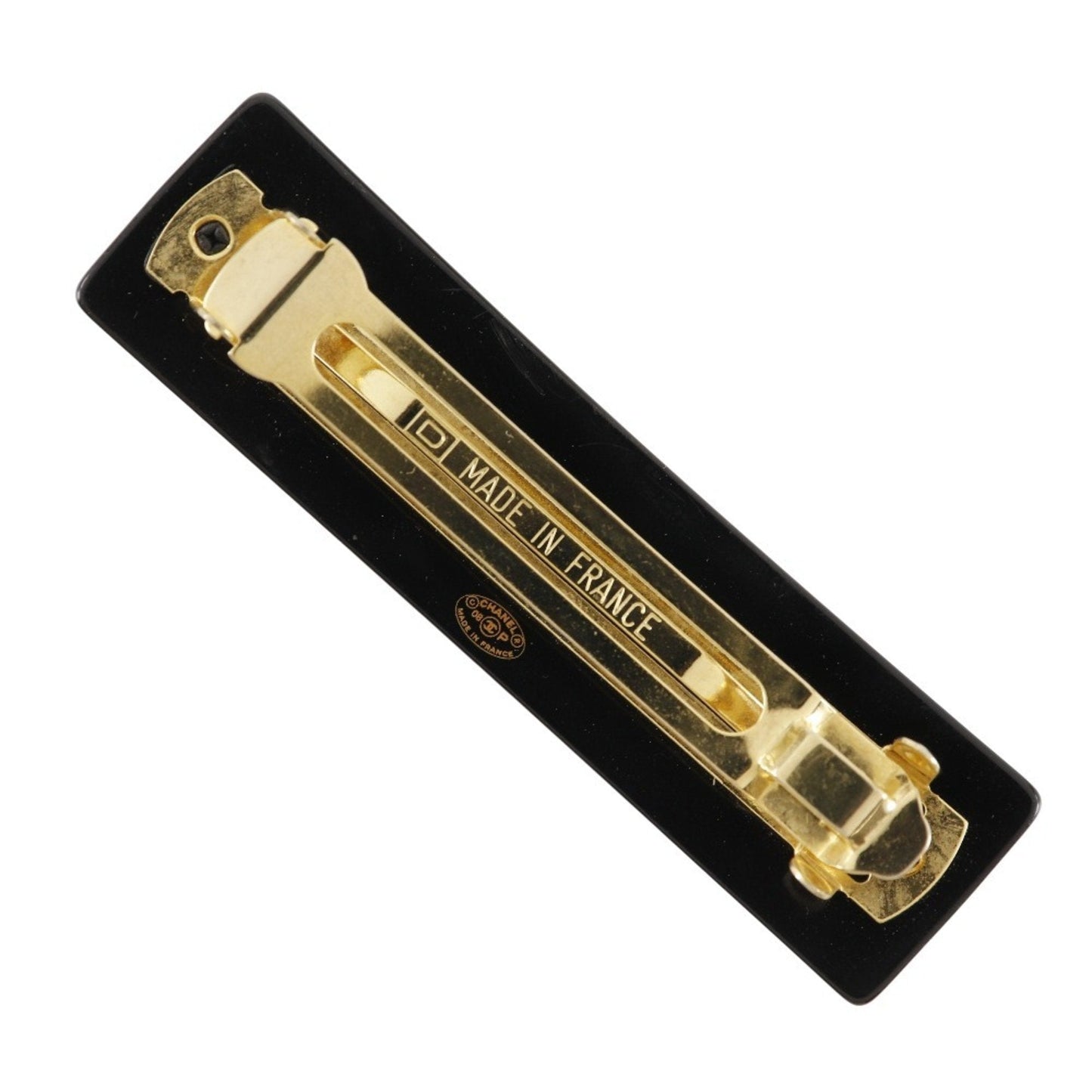 CHANEL COCO Mark Barrette Plastic x Rhinestone 2008 Black 08P Women's